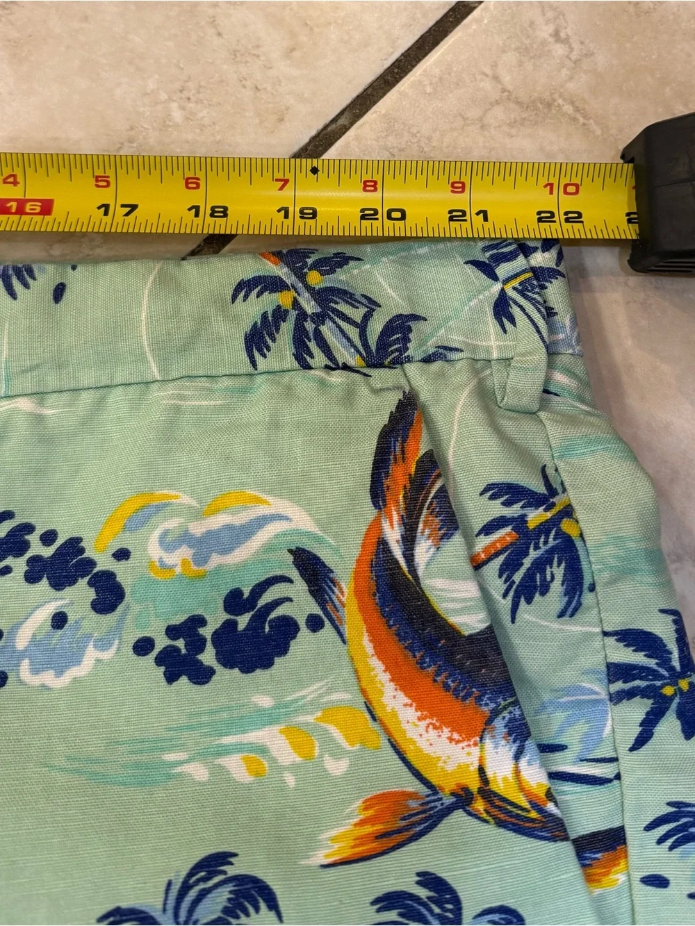 Polo Ralph Lauren Mens Classic Fit Shorts, Teal With Fishing/Beach Scene, SZ 44B